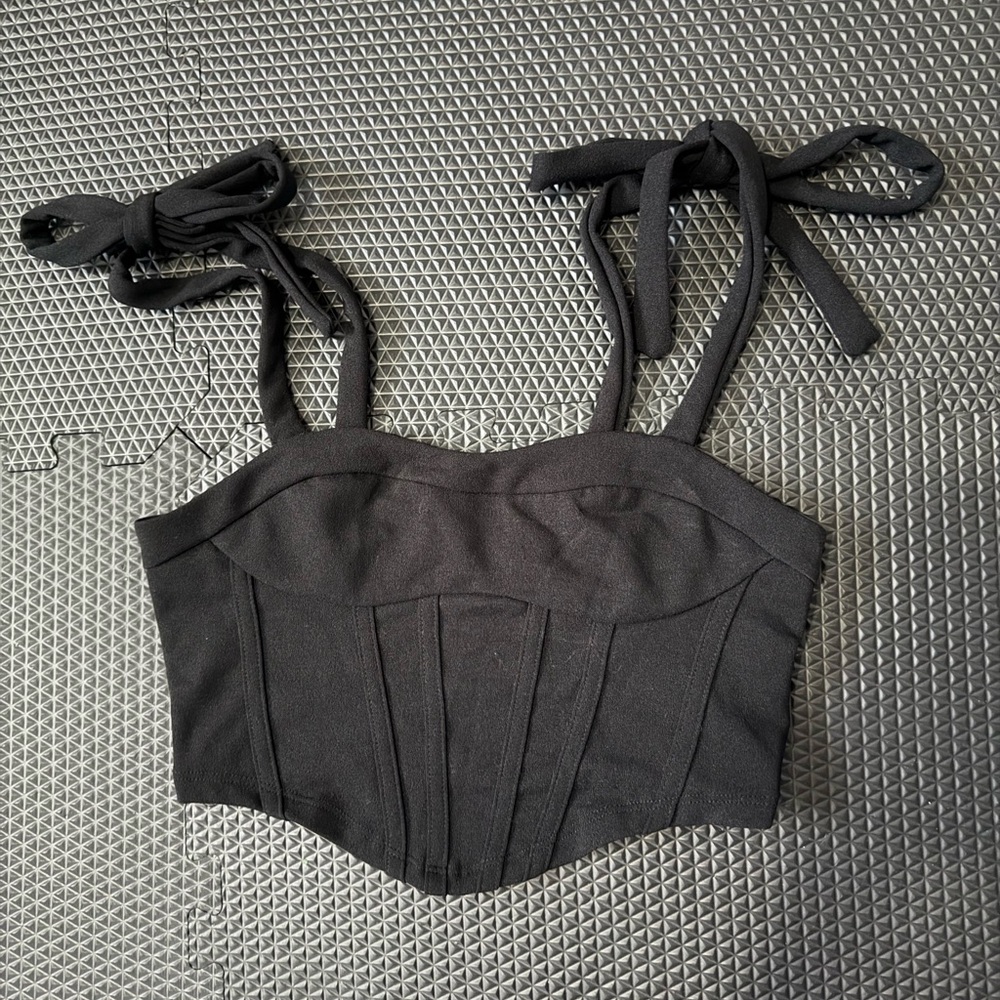 SHEIN Black Corset Tank Top with Bow Straps